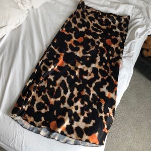 Free People Leopard Print “silk” midi skirt